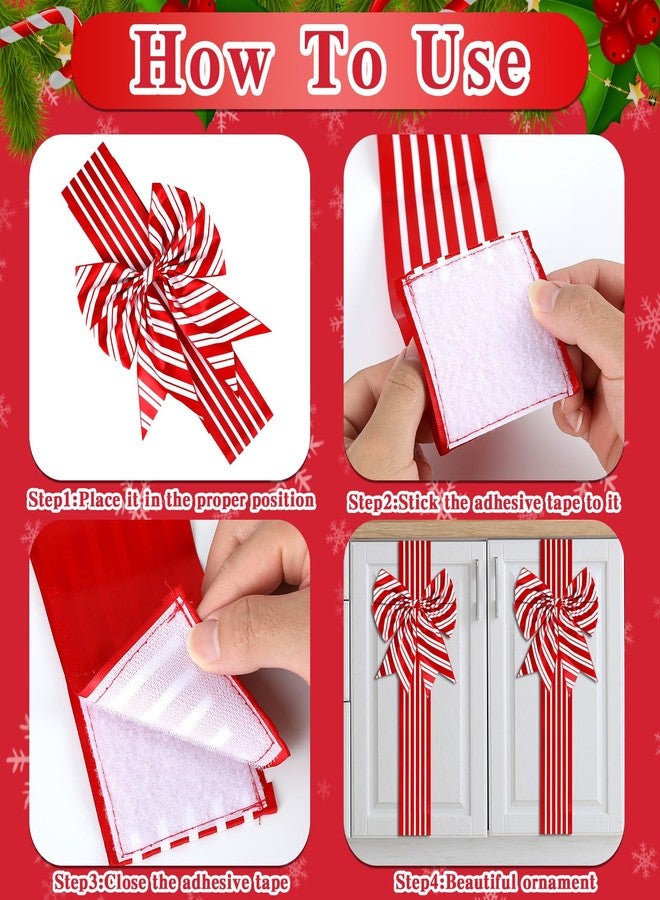 Lonfliness 6Pcs Christmas Cabinet Ribbons Large Bows for Christmas Cabinet Door Red White Bow Xmas Candy Cane Bows and Ribbon for Kitchen Cupboard Winter Holiday Party Home Decor Favor Supplies Gifts - Image 4